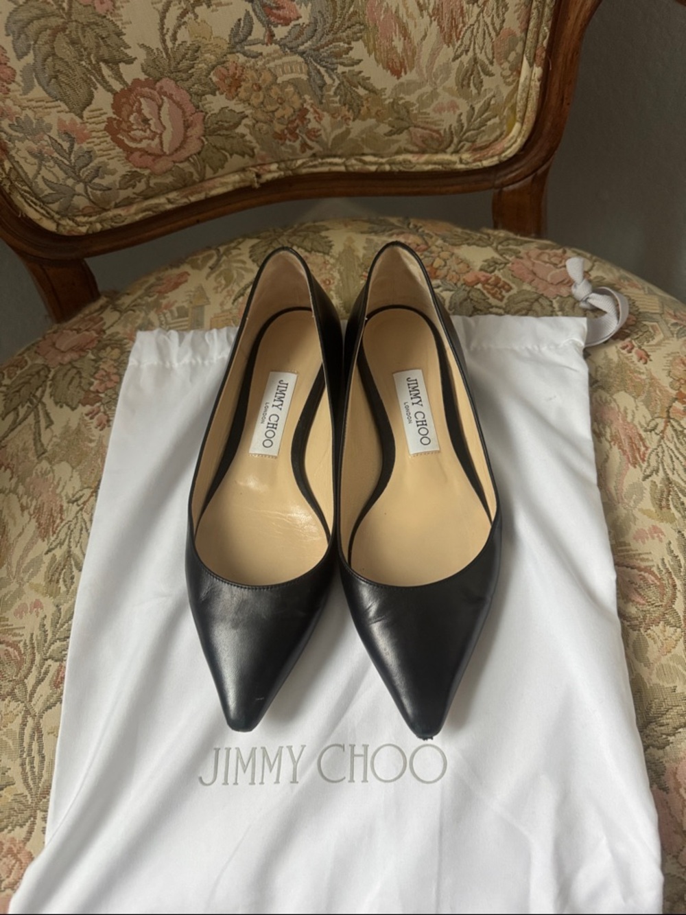 Jimmy Choo Black Pointed-Toe Leather Flats
